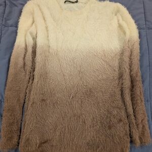 Doe & Rae Fuzzy Cream and Tan Sweater